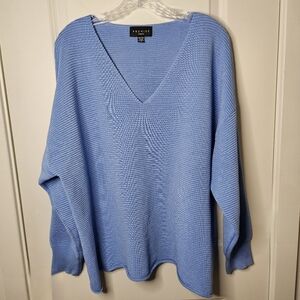 Premise Women's Periwinkle V-Neck Sweater Size 3X Ribbed Classic Office Casual